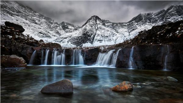 Snow at the Fairy Pools Waterfalls - Canvas Print